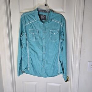 BKE‎ Men's Teal Snap Front Long Sleeve Shirt XL